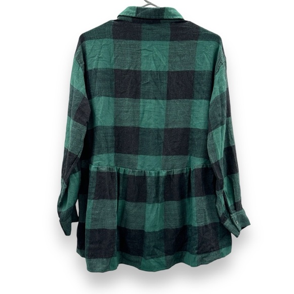 American Eagle Oversized Green & Black Buffalo Plaid Babydoll Flannel Shirt Sz S - Picture 5 of 9